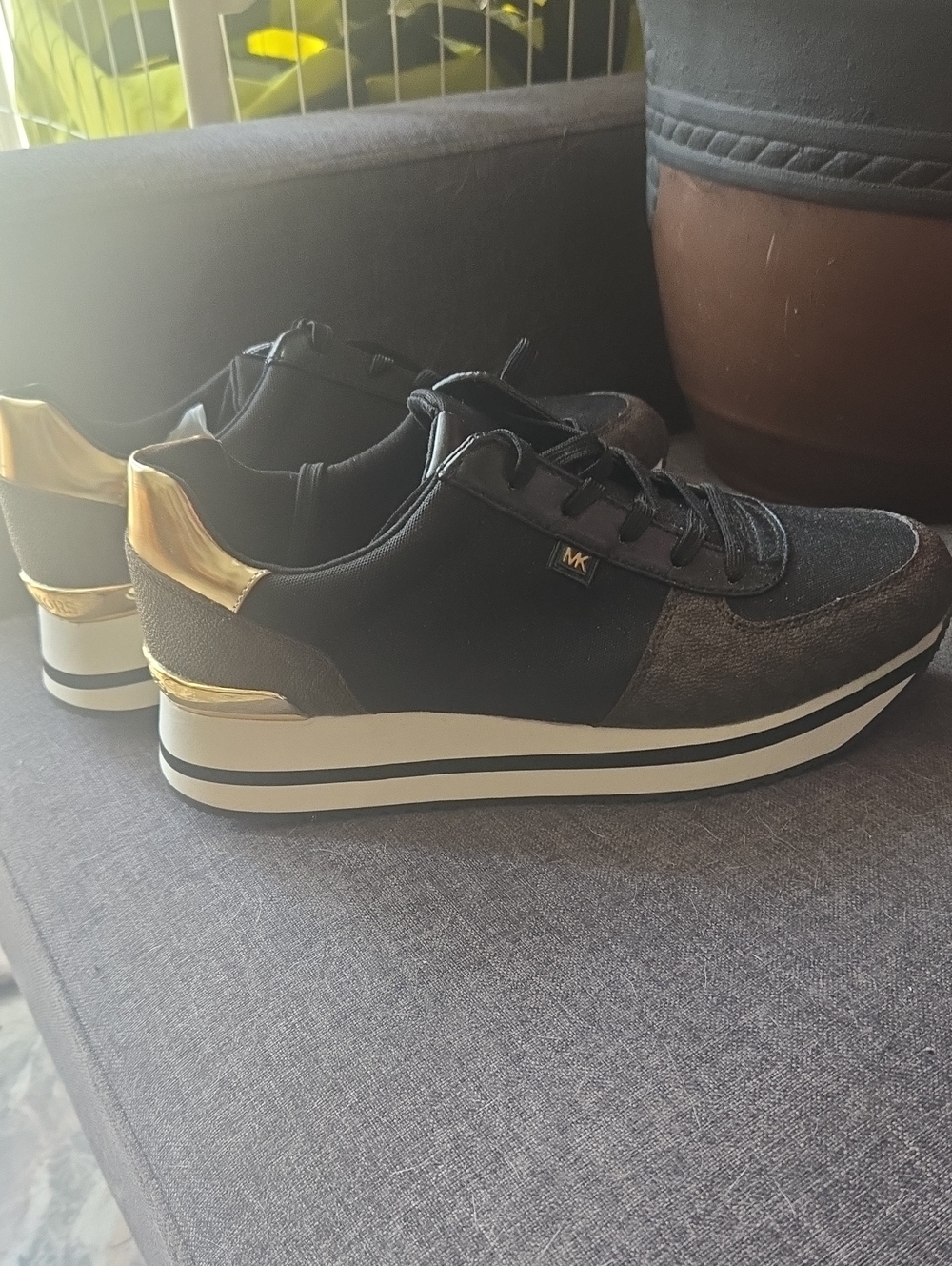 Michael Kors Black Sneakers with Gold Heel Accents